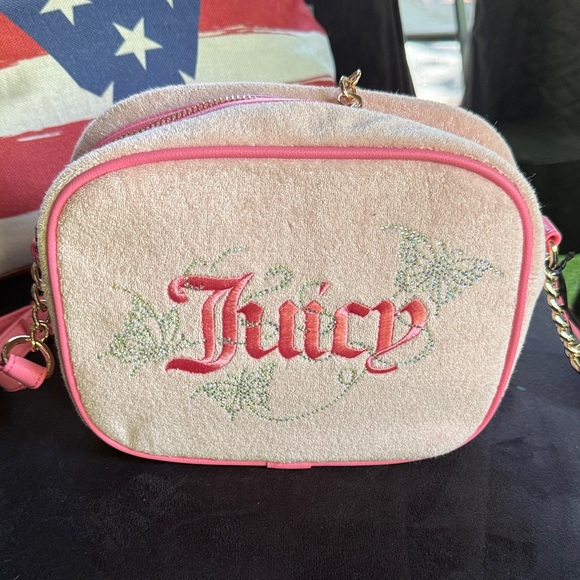 Juicy Couture Handbags - Juicy Couture Pink and Cream Embroidered Crossbody Bag
